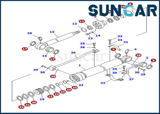 Buy Komatsu PC100-6 Parts 707-98-27620 Long Greasing Bucket Cylinder Service Kit Inner Repair Oil Seal Kit online manufacture