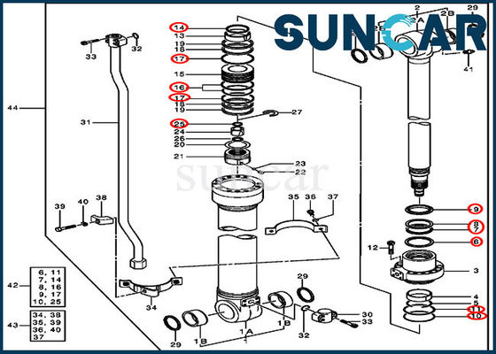 4364916 Super Long Boom Arm Cylinder Components For 200LC JOHN DEERE Repair Seal Kit