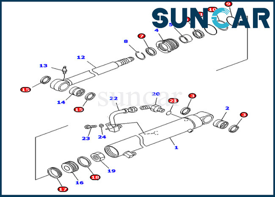 707-98-25250 Arm Service Kit Hydraulic Cylinder For PC40MR-1 PC40MRX-1 PC40R-8 Komatsu Models