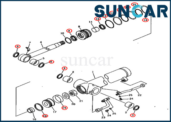 Arm Seal Repair Kit 707-98-36600 7079836600 Cylinder Sealing Kit Fits Komatsu Excavator PC75UU-2 PC75UU-2E