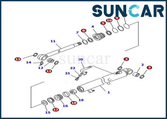 707-98-12260 Komatsu PC25R-8 Excavator Model Bucket Cylinder Inner Parts Sealing Kit