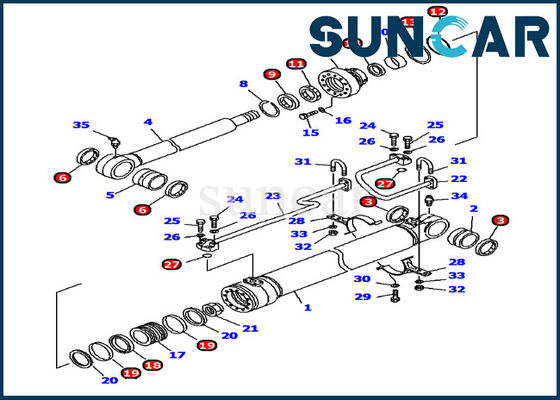 707-99-46230 Hydraulic 2ND Boom Cylinder Seal Kit PC120-6 Models Komatsu Replacement Service Kit