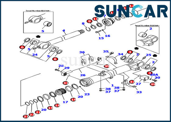 PC160LC-7 Hydraulic Seal Komatsu 707-99-37380 Bucket Cylinder service Kit LubriC.A.Ting model parts