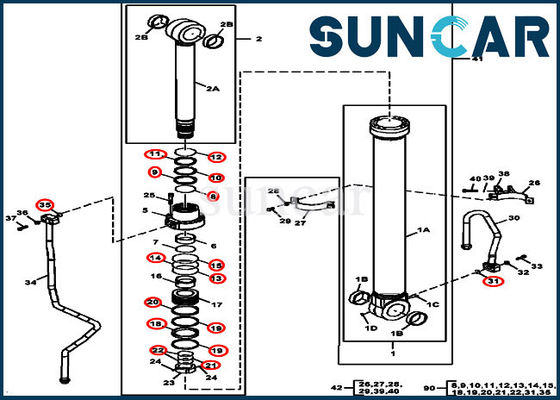 John Deere FYA00010734 Hydraulic Boom Cylinder Sealing Kit For 2954D 290GLC 270DLC Excavator