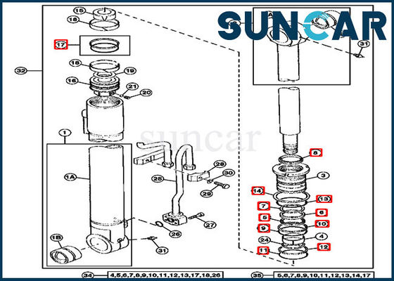 290D Boom Cylinder 4369764 Seal Repair Kit John Deere Excavator Replacement Service Kits
