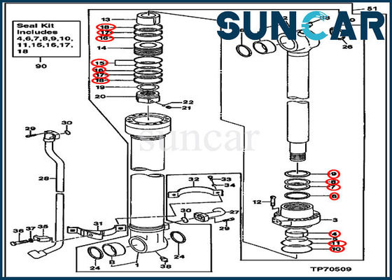 AH155040 Hydraulic Bucket Cylinder Kit Deere Seal Kits Fits 160LC 350GLC 350DLC Excavator