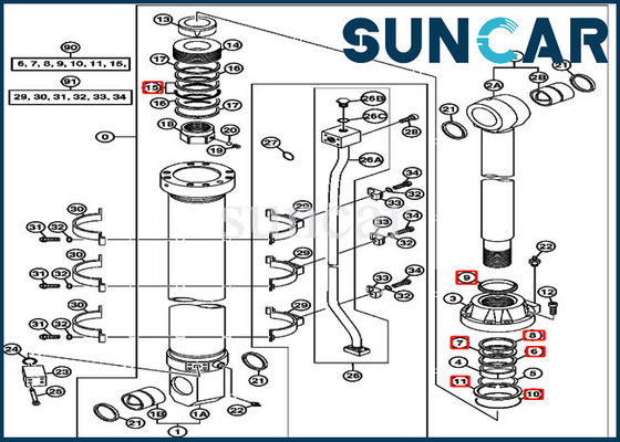 850DLC 870GLC John Deere 4653862 Arm Cylinder Components Excavator Sealing Kit