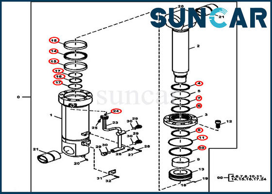 870GLC JOHN DEERE FXB00001856 Counterweight Removal Device Cylinder Repair Seal Kit