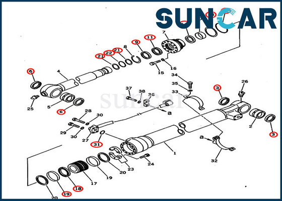 Komatsu PC220-6 PC220LC-6 707-99-58240 Bucket Cylinder Service Kit For 2.0M Arm Excavator