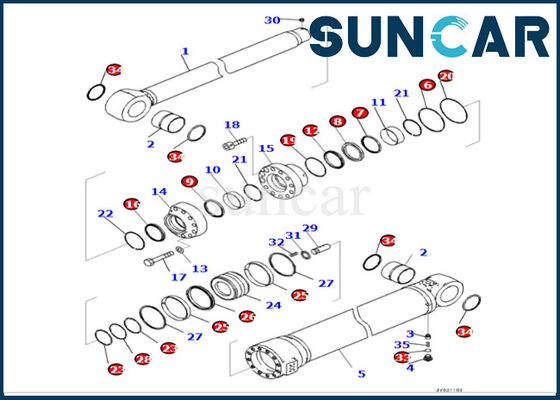 Komatsu Arm Cylinder Seal Kit  Arm Cylinder Seal Repair Kit 721-98-01750 7219801750 PC490LCI-11