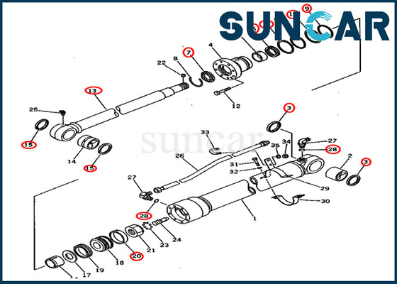 Cylinder Assy 201-63-02050 2016302050 Arm Seal Kits Komatsu PC60U-5 Hydraulic CYL Repair Kit